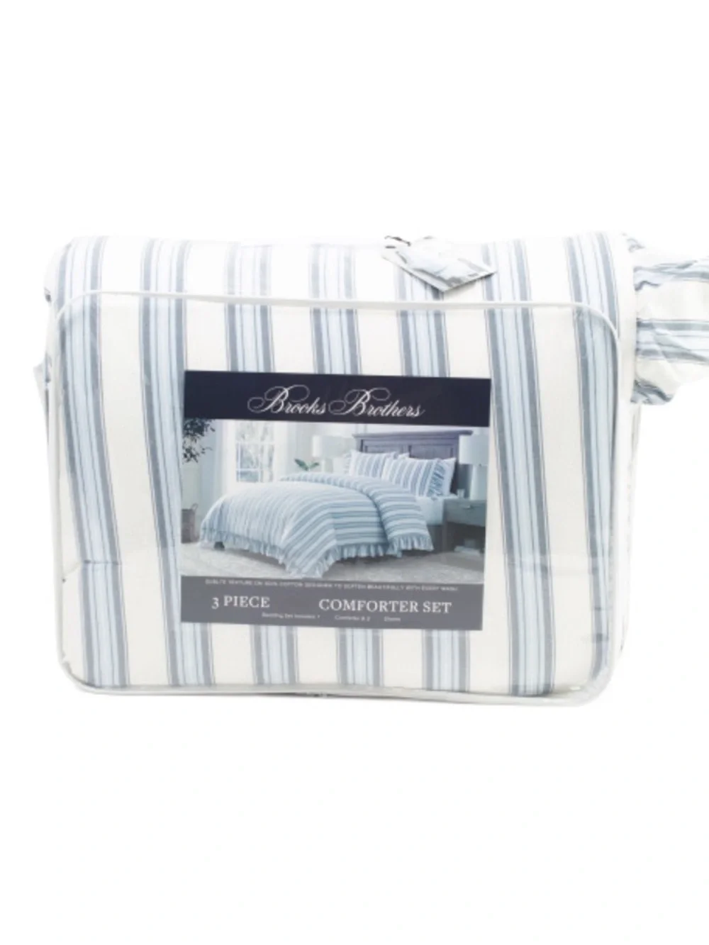 Brooks Brothers White and Light Blue Striped Comforter Set